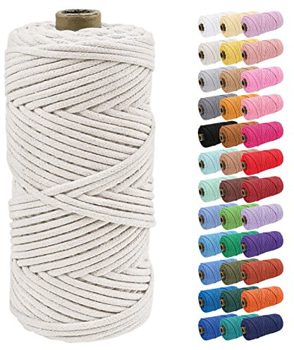 Uiopa Baumwollkordel, Makramee Garn 4mm 100m Natur Baumwollseil, Baumwollgarn Geflochtene Macrame Cord Ideal für Häkeltaschen, Pflanzenhängern, Traumfänger, Wandbehang, DIY Handwerk