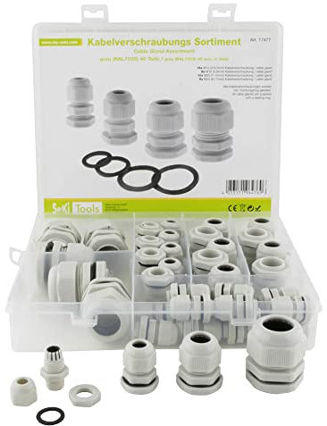 SeKi Assortiment de 40 presse-étoupes M12, M16, M25 et M25 gris avec contre-écrou et bague d'étanchéité - En plastique étanche IP68