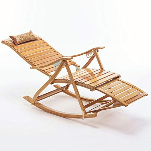 BUJOG Verstellbarer, zusammenklappbarer Schaukelstuhl aus Holz, Sessel für Balkon/Garten/Terrasse, Freizeit-Sonnenliege mit dehnbarer Fußstütze und Massagebrett (Farbe: Stuhl)
