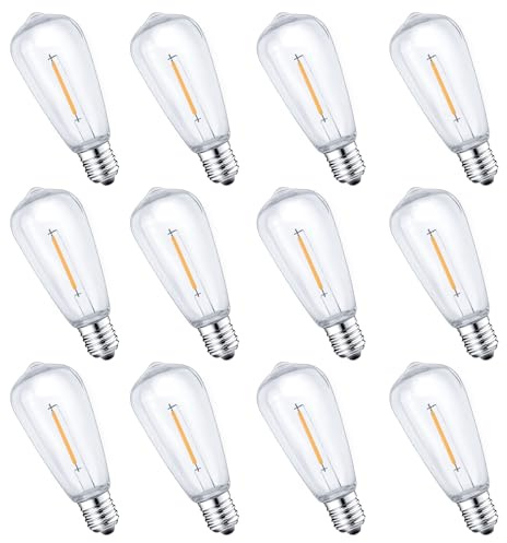 CXLHO 12Pack E17 LED Bulbs ST40 Replacement Light Bulbs, 0.6Watt Per Bulb, Waterproof Shatterproof Dimmable LED Replacement Bulbs for Indoor Outdoor Patio Wedding ST40 String Lights, Warm White, 2700K