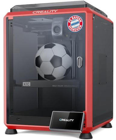 Creality K1C 3D Drucker Bayern Munchen mit AI-Kamera, Druckgeschwindigkeit 600mm/s, Kühlendes Trio, Vollmetall-Extruder, Kohlefaserfilamente, LCD-Auto-Nivellierfunktion, Rot