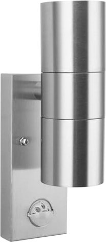 AWSGHLF Outdoor LED PIR Motion Sensor Stainless Steel IP44 Up/Down Wall Light for GU10 Bulbs (Lamps NOT Included), Stainless Steel Finish, Rectangular Base