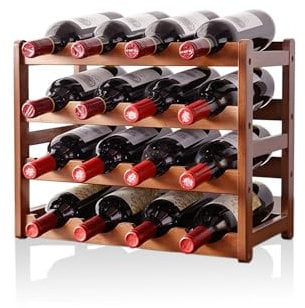 YKUKIZEE 16 Bottles Wooden Wine Racks Free Standing, 4 Tier Wine Bottles Display Shelves, Wine Storage Holder for Bar Cupboard Pantry Countertop