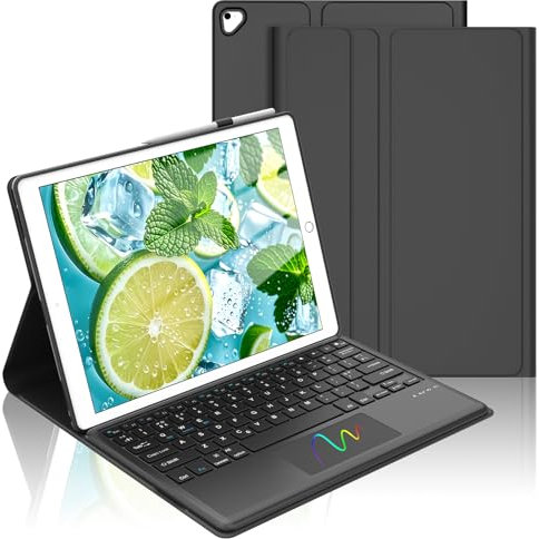 FOGARI iPad Pro 12.9 2017/2015 Trackpad Keyboard Case - Detachable Bluetooth UK Version Touchpad Keyboard with Case for iPad Pro 12.9 2nd/1st Generation, Black