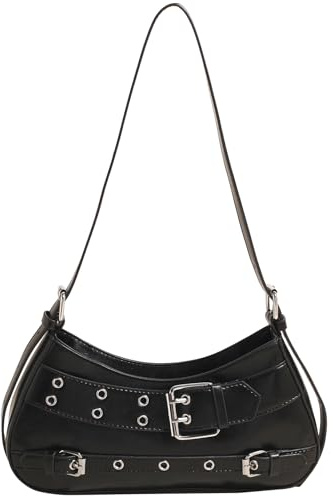 Sanxine Umhängetaschen für Damen, klein, Y2K, Punk, Schultertasche, leicht, Hobo-Tasche, Handtaschen, trendige Halbmond-Taschen, Schwarz, Small