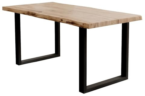 Liadomo Esstisch 160x85 Kopenhagen Natur, Baumkantentisch, Akazie Massivholz Tisch, 50mm Tischplatte lackiert, Robust & Pflegeleicht, Unikat, U-Gestell Metall schwarz