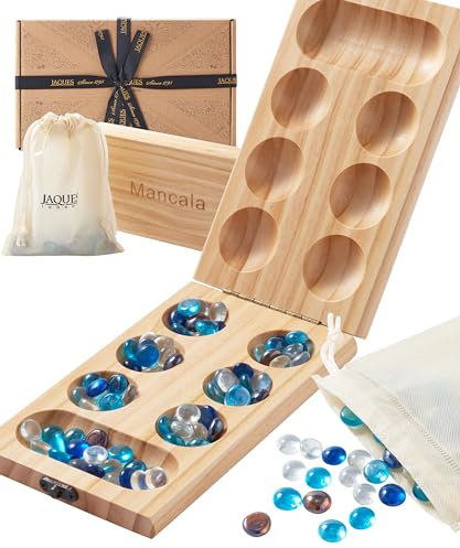 Jaques of London Luxury Mancala Game | Classic Wooden Board Games for Adults and Families with Glass Mancala Stones | Since 1795