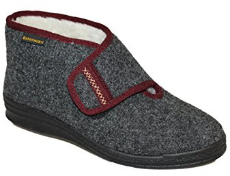 Intermax - Zapatillas de andar por casa para Mujer, forma de Botas con tira de cierre, lana virgen, de fieltro, color gris Antracita, color Negro, talla 36 EU