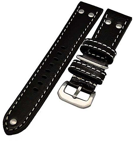 Uhrenarmband CAVARUST im Flieger-Style mit Nieten schwarz 22mm 4288