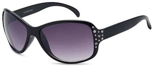 styleBREAKER Damen Butterfly Sonnenbrille mit Strass und Verlaufstönung, Schmetterlingsform 09020054, Farbe:Gestell Schwarz/Glas Grau Verlauf