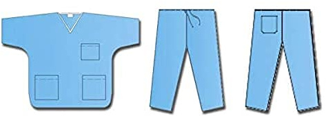 Mediberg Divisa in TNT SMS, Casacca Scollo V e 3 Taschini, con Pantaloni 1 Tachino, Taglia L, Blu Coprente, Non Sterile Monouso, 50 Divise