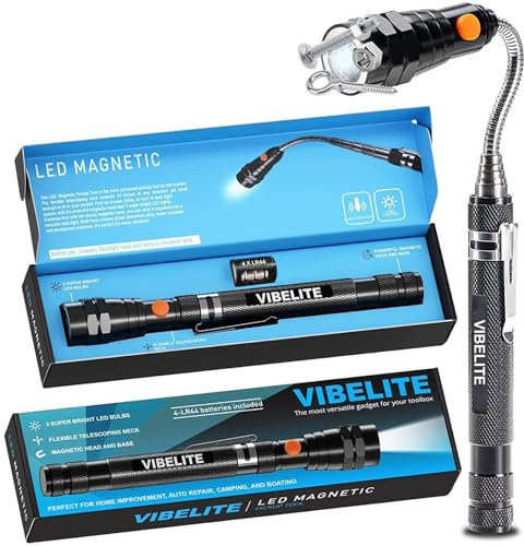 VIBELITE Magnet 3 x LED Magnetic Pickup tool Telescoping Flexible Extensible Led FlashlightsPerfect Mechianic pick-up tools gifts for oler men 4 x LR44 Batteries (Included)