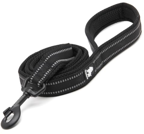 Truelove Hundeleine TLL2111 Welpenspaziergang Leine, Haustier Kette Seil, Griff Traktion Seil, gepolstert reflektierende Nacht sichere Führung Länge 110cm jetzt verfügbar (M, Schwarz)
