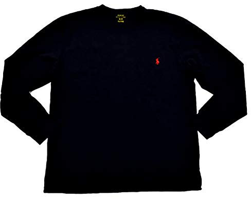 POLO RALPH LAUREN Men's Plain Long Sleeve Polo Shirt (Medium, Black (Red Pony))