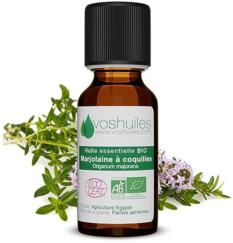 Voshuiles - Huile Essentielle Marjolaine à Coquilles Bio 20ml - Parfum Aromatique et Légèrement Épicé - Huiles Essentielles de Qualité - 100% Pure et Naturelle - HEBBD et Certifiée ECOCERT
