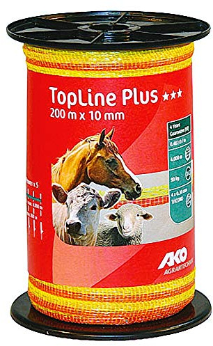 AKO Fencing Weidezaunband Topline Plus (gelb, 200 m Länge, 10 mm breit, TriCOND Leitermaterial, Tierzaun, Zubehör Weidetiere, Tierzubehör) 449567