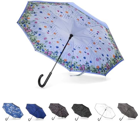 Totes The InBrella Reverse Close Umbrella, Flower Garden, One Size, Inbrella Reverse Auto Close Stick Umbrella With J Hook, Wind & Rainproof