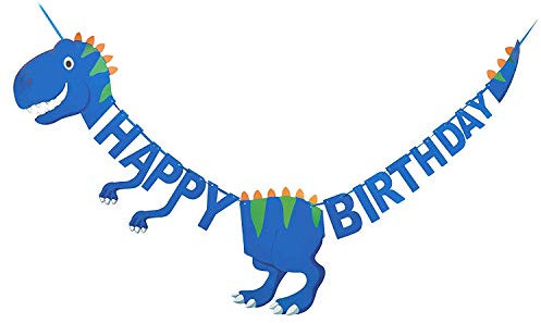 Happy Birthday Dinosaur Banner Children's Party Supplies and Decorations T-Rex Jungle Jurassic (Blue)