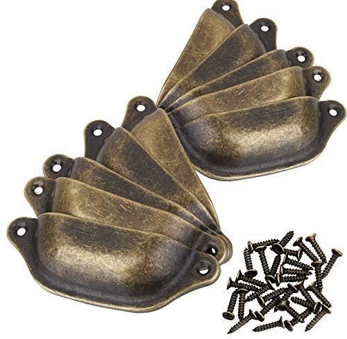 10 Pcs Rétro Poignées de Coquille 98mm pour Tiroir Armoire Meuble, Bouton de Porte en Métal de Placard,Bronce