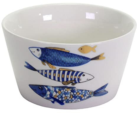 2x Schale Blue Fish Fisch Blau Gold 14cm Geschirr Porzellan Kommunion Konfirmation Taufe