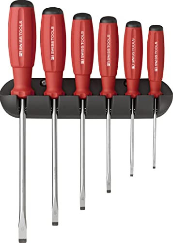 PB Swiss Tools Set di cacciaviti a taglio PB 8240 | 100% Swiss Made | 6 pezzi SwissGrip cacciaviti misura 1/2/3/4/5/6 con pratico supporto da parete