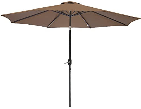 Green Bay 3m Garden Parasol Sun Shade Aluminium UV Outdoor Patio Umbrella With Crank Brown