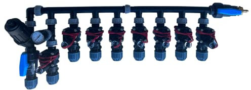 Elysee Kopfstation, Verteiler für Bewässerung, 8 Magnetventile Hunter PGV-101, PVC, Edelstahl, Kugelventil, Bewässerungsanlage, Bewässerungsventil