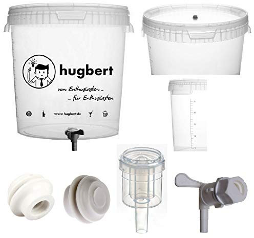 HUGBERT Set 5, 15/17L, Gärbehälter mit Skala Ablaufhahn mit Schlammreduzierung Gärungsrohr
