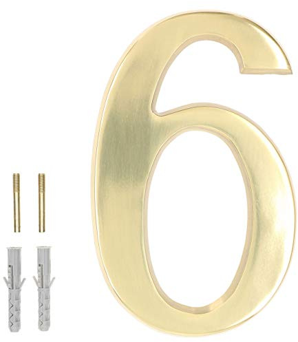 KOTARBAU® - Numero civico 3D 6 in ottone, 20 cm, per abitazioni, alberghi, appartamenti, 100% ottone
