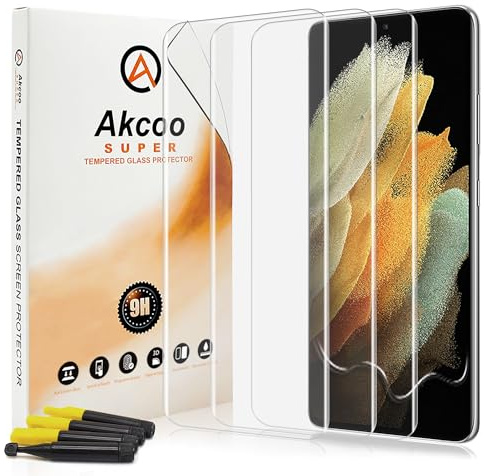 Akcoo Schutzglas für Galaxy S21 Ultra -3 Stück,Kratzer Reparieren,Rand zu Rand Vollabdeckung,Sensible Berührung,Hüllen Freundlich,Fingerabdruck-ID Kompatibel