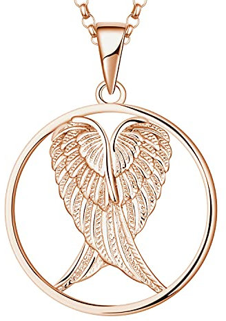 JO WISDOM Women Necklace,925 Sterling Silver Guardian Angel Wings Pendant Necklace with Rose Gold Plated