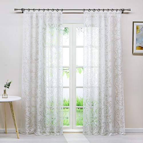 Joyswahl Voile Gardine in Ausbrenner Qualität mit edlem Ranken-Design transparenter Vorhang »Jessica« Unifarbiges Schals Wohnzimmer Fensterschal BxH 140x245cm Weiß mit Kräuselband 1 Stück
