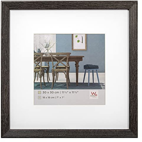 walther design Bilderrahmen dunkelgrau 30 x 30 cm mit Passepartout, Fiorito Holzrahmen EF330D