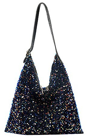 AISI bb-06121-01C Sac fourre-tout à paillettes pour femme et fille - Grande capacité - Sac de courses brillant - Pochette de voyage ou de tous les jours, Noir , Taille unique, Blanc