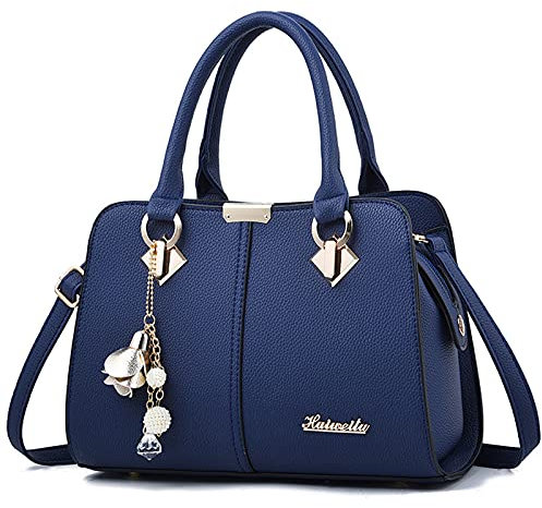 FANDARE Damen Handtasche Umhängetasche Frauen Schulterbeutel Shopper Tote Reise Henkeltasche Schulterriemen Abendtasche Citytasche Wasserdicht PU Leder Blau A
