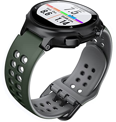 NotoCity Ersatzarmband für Garmin Forerunner 735XT Armband, Kompatibel Garmin Forerunner 235/230/ 620/630 Approach S6 Weiches Silikon Uhrenarmband, Water Proof, Männer Frauen, Armeegrün-hellgrau