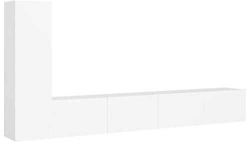 vidaXL TV Schrank Set 3-TLG. Wohnwand Schrankwand Anbauwand Hängeschrank TV Möbel Lowboard Fernsehschrank Wandschrank HiFi-Schrank Weiß Holzwerkstoff