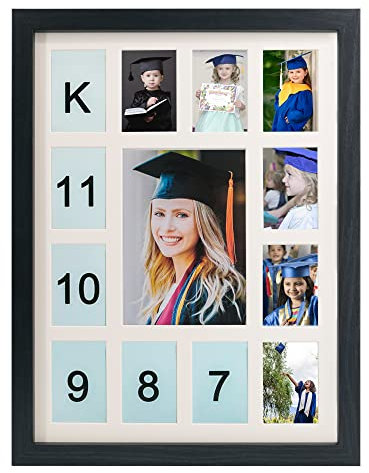 GMFrames Schwarz Schuljahre Bilderrahmen Abschluss Bilderrahmen Collagesrahmen mit Passepartout, Zeigt EIN 13x18cm -Foto und EIN zwölf 6x9cm Bildan