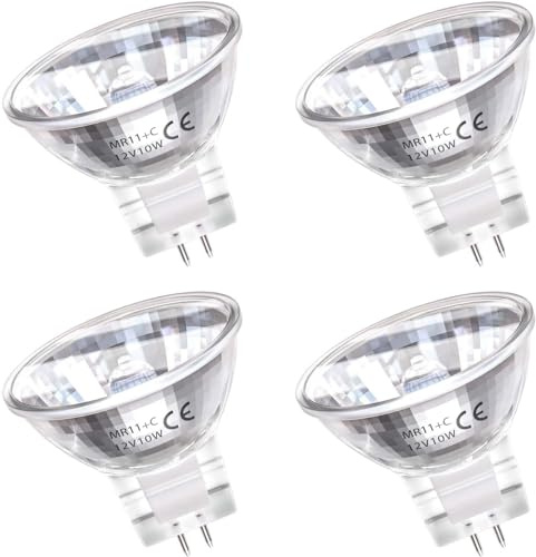 DoRight MR11 Halogen Bulbs 12V 10W, Dimmable GU4 Bi-Pin Base Spotlight Bulb Warm White 2800K 35MM Diameter Reflector Spot Lamp Glass Cover for Home Accent Recessed Track Landscape Lighting (4-Pack)