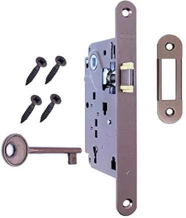 Serratura Porta Interna AGB Serie CENTRO. Entrata 50, Interasse 90. (Fronte 22x196, SCROCCO CHIAVE, BRONZATO)
