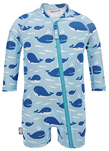 JAN & JUL Camiseta de natación con protección UV de manga larga 50+ UPF para bebé, niño y niña, Ballena Azul, 2 años