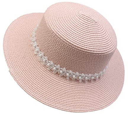 JK Home Pliable Chapeau de Soleil Femme Panama en Paille Capeline Large Bord avec Ruban Mariage Plage Rose