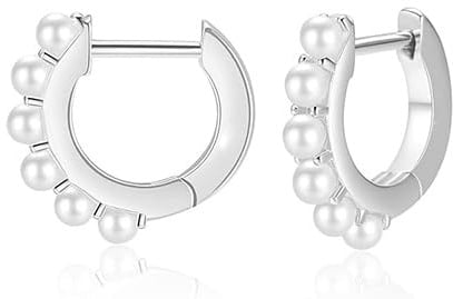 Perle Creolen für Damen Kleine Perle Creolen Hypoallergen Tropfen Ohrringe, 14K vergoldet Leichte Offene Große Kreis Runde Perlen Ohrringe Schmuck Geburtstagsgeschenk für Frauen