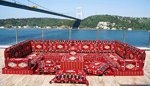 Red Floor Seating Set, Corner Floor Sofa Set, Arabic Majlis, U Shaped Arabic Sofa Set, Sectional Sofas, Floor Cushions, Arabic Jalsa, Sofa Couch Cover, Sofa Wohnzimmer, Sofa Decken (U Sofa + Teppich)
