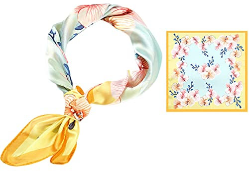 FAIRYGATE Seidentuch Damen Seide Leicht Seidenschal Bandana Halstuch Kopftuch Gelb-blaues Stirnband mit großem Blumenmuster Elegante Schal Tuch Geschenk für Frauen 31007