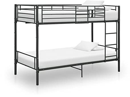 Hommdiy Etagenbett Kinderbett Hochbett Metallbett Bett Stockbett Bettgestell Doppelstockbett Schlafzimmer Kinderzimmer Schwarz Metall 90×200 cm