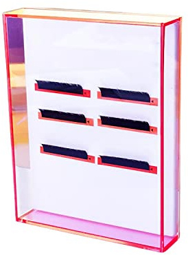 Eyelash Grafting Pallet with Cover, Dust-proof Acrylic Lash Tile holder, Dazzling Eyelash Extensions Storage Gasket Pads with Suction for Tweezers (Transparent Pink L)