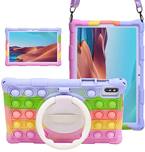 AKNICI Silikon Hülle für Blackview Tab 15/Tab10/Tab9/Tab8,TECLAST P20S/M40S/M40 Pro/P20HD/M40,YESTEL T5,Dragon Touch Notepad 102,HAPPYBE 10 Zoll, 360° Drehbarer Ständer/Schultergurt/Stylus, Lila Rosa