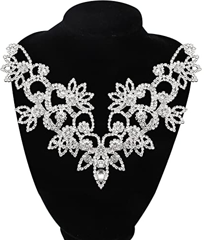 URROMA 1 Stück Silber Strass Hochzeit Kragen Dekoration, Strass Braut Schärpe Applikation für Hochzeit Kleid Dekoration Damen Ballkleid Gürtel Dekoration Kopfschmuck