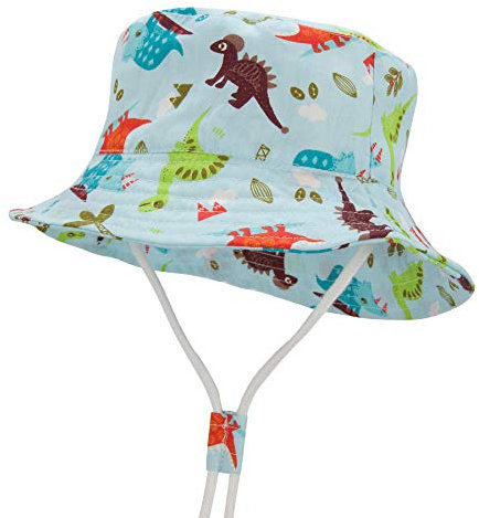 Durio Baby Sonnenhut Kinder Sonnenhüte UV Schutz Breite Krempe Fischerhut Hut Sonnenschutz Unisex Junge Mädchen Kleinkind Blaue Dinosaurier 1-2 Jahre